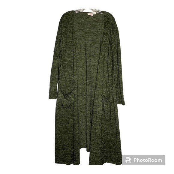 LuLaRoe Sweaters - LulaRoe Sarah Heathered Olive Green Long Sweater Duster Pockets Lightweight XL